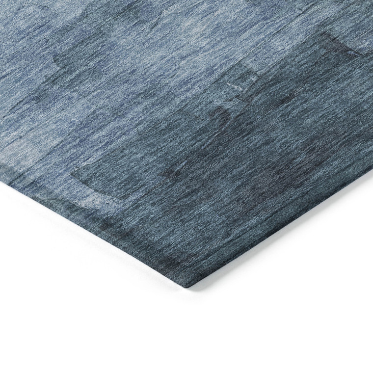 10' X 14' Denim Blue And Sky Blue Striped Washable Indoor Outdoor Area Rug - Denim Blue, Sky Blue