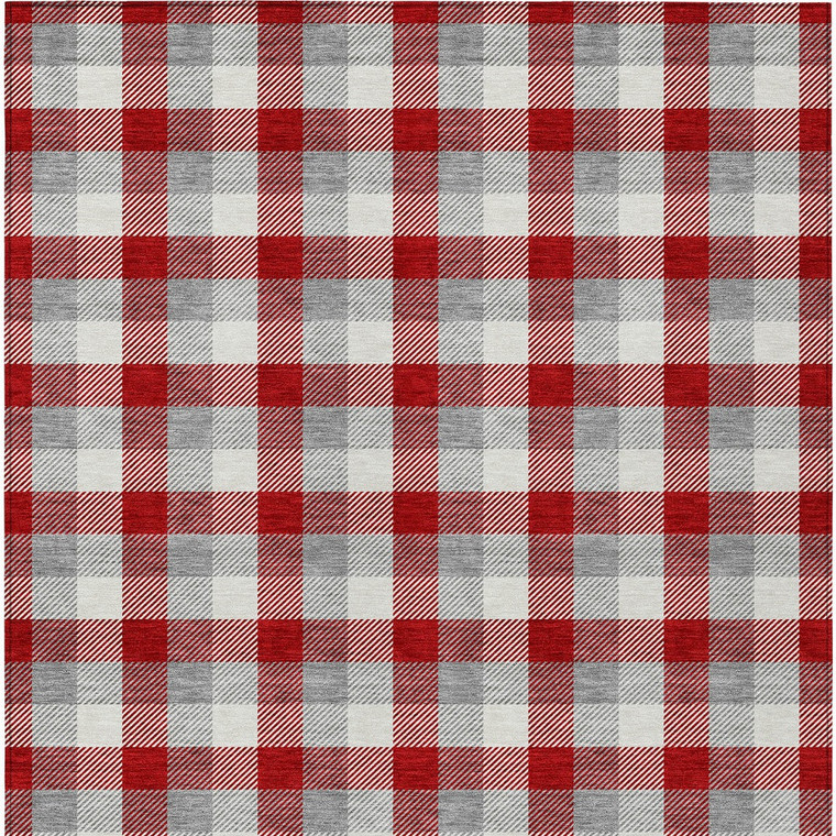 8' X 10' Red Gray And Beige Plaid Washable Indoor Outdoor Area Rug