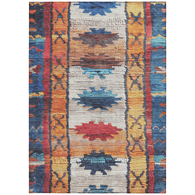 10' X 14' Navy Blue And Copper Tribal Washable Indoor Outdoor Area Rug