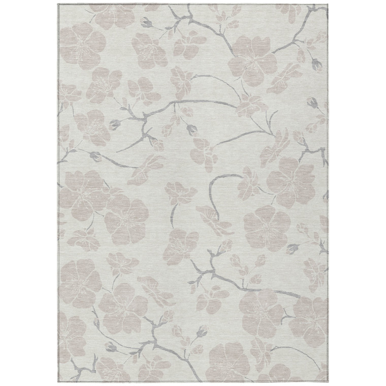 8' X 10' Ivory And Gray Floral Washable Indoor Outdoor Area Rug - 880016490954