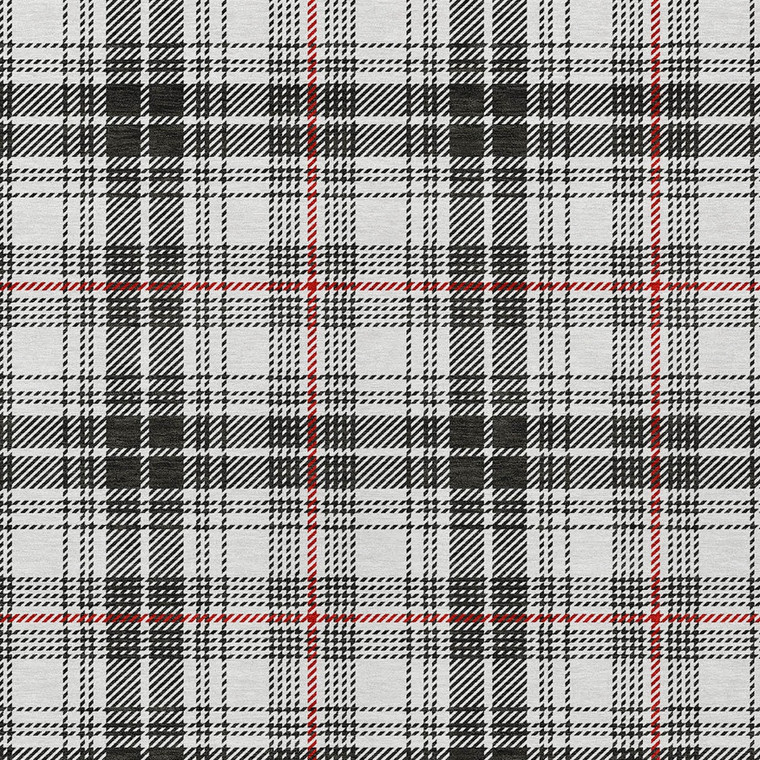 9' X 12' Black Ivory And Red Plaid Washable Indoor Outdoor Area Rug