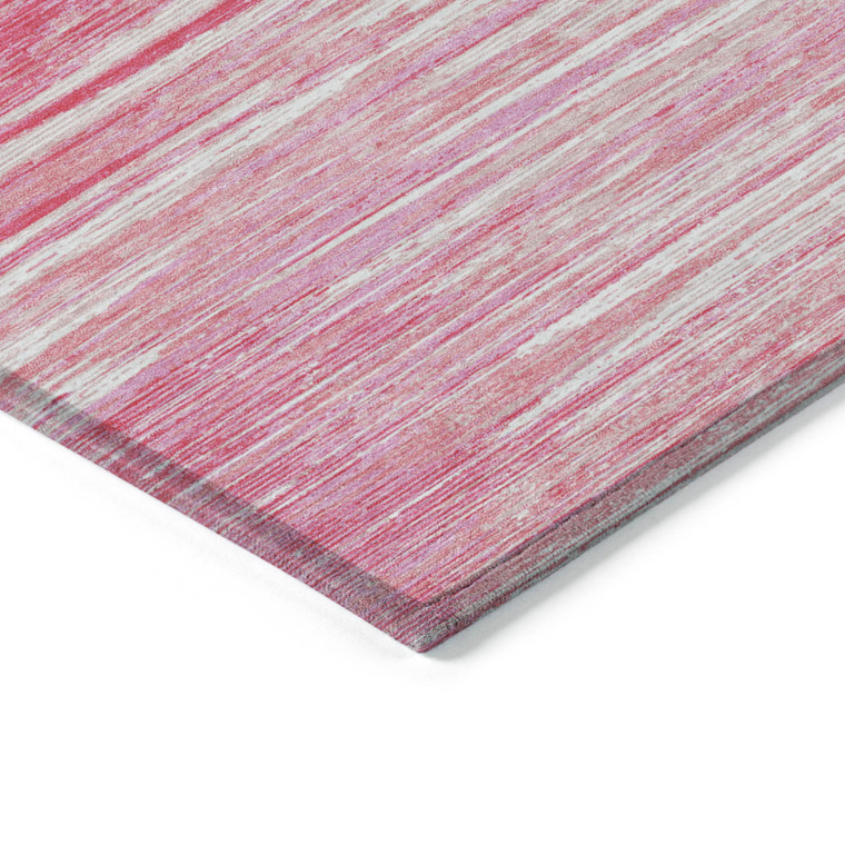 8' X 10' Pink And Ivory Striped Washable Indoor Outdoor Area Rug - Pink, Ivory