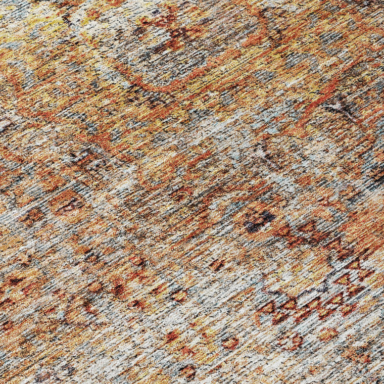 8' Coral Terra Cotta And Beige Round Floral Washable Indoor Outdoor Area Rug