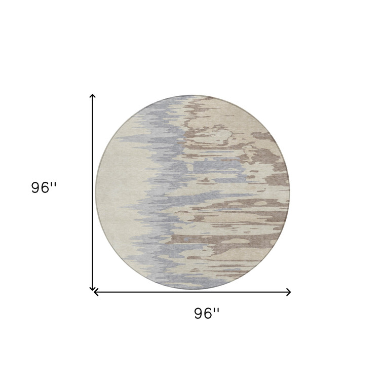 8' Beige Brown And Gray Round Abstract Washable Indoor Outdoor Area Rug Transitional Style - Beige, Brown, Gray Color