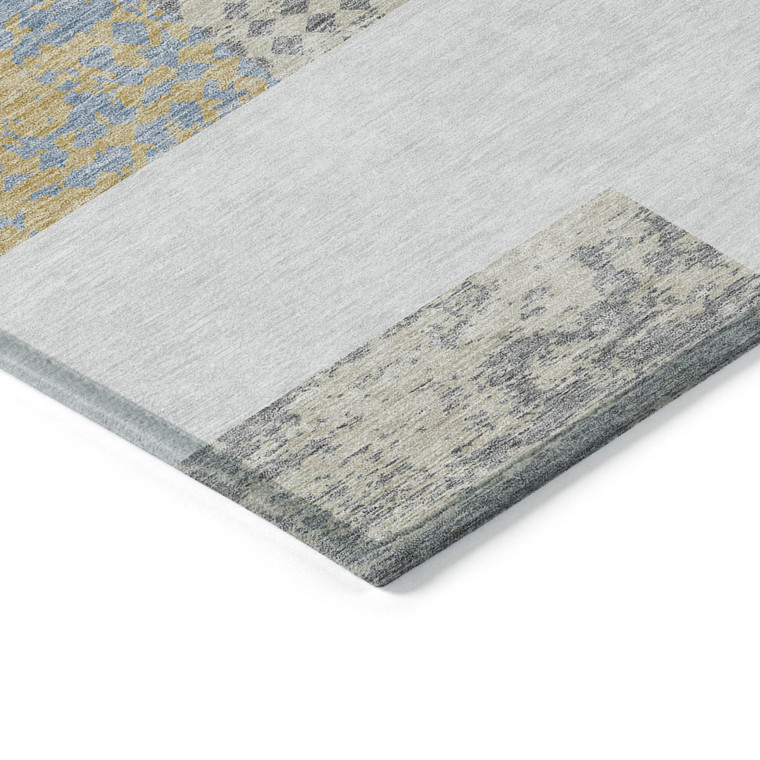 9' X 12' Gray Ivory And Mint Green Geometric Washable Indoor Outdoor Area Rug