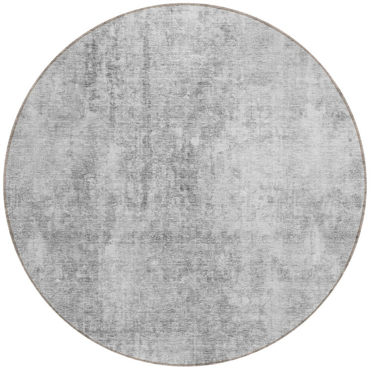 8' Gray Silver And Charcoal Round Abstract Washable Indoor Outdoor Area Rug Transitional Style - Gray, Silver, Charcoal Color