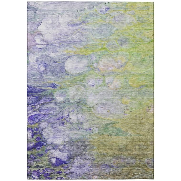 10' X 14' Artichoke Green Purple And Lilac Abstract Washable Indoor Outdoor Area Rug