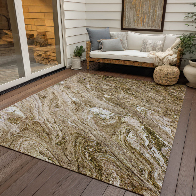 8' X 10' Brown Tan And Beige Abstract Washable Indoor Outdoor Area Rug