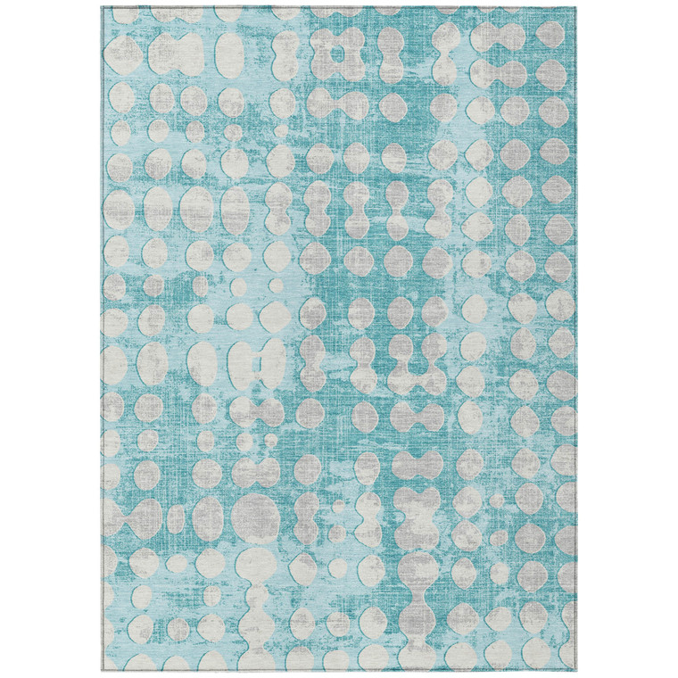 9' X 12' Teal Blue And Ivory Abstract Washable Indoor Outdoor Area Rug - 608219351939