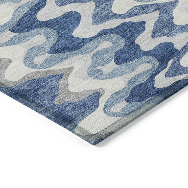 10' X 14' Navy Blue And Sky Blue Abstract Washable Indoor Outdoor Area Rug Transitional Style - Navy Blue, Sky Blue Color