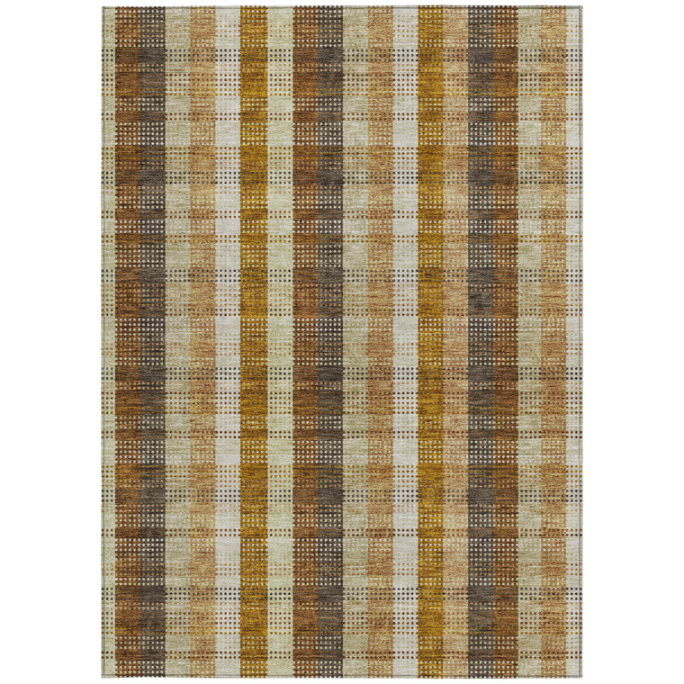9' X 12' Wheat Ivory And Brown Plaid Washable Indoor Outdoor Area Rug