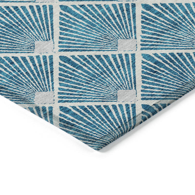 10' X 14' Teal Blue And Ivory Geometric Washable Indoor Outdoor Area Rug Transitional Style - Teal Blue, Ivory Color