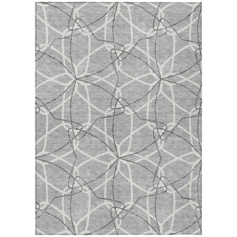 8' X 10' Gray And Ivory Geometric Washable Indoor Outdoor Area Rug Modern Style - Gray, Ivory Color