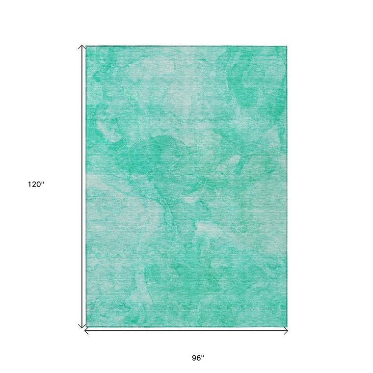 8' X 10' Teal Blue And Aqua Nautical Washable Indoor Outdoor Area Rug