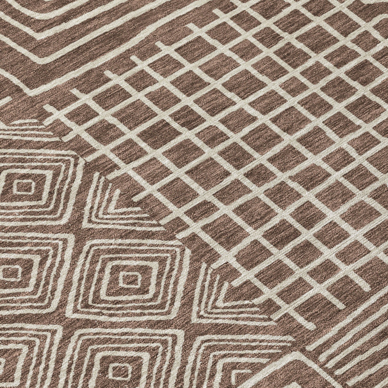 9' X 12' Brown And Ivory Geometric Washable Indoor Outdoor Area Rug Transitional Style - Brown, Ivory Color