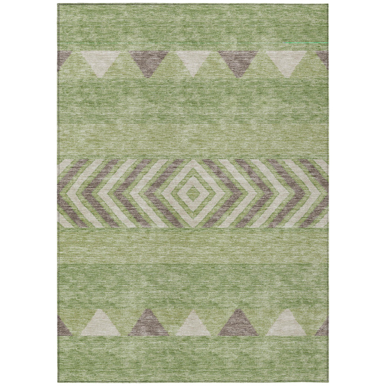 9' X 12' Green Taupe And Ivory Southwestern Washable Indoor Outdoor Area Rug