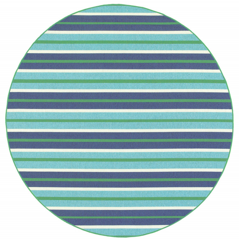 8' Round Blue Round Geometric Stain Resistant Indoor Outdoor Area Rug - 606114575399