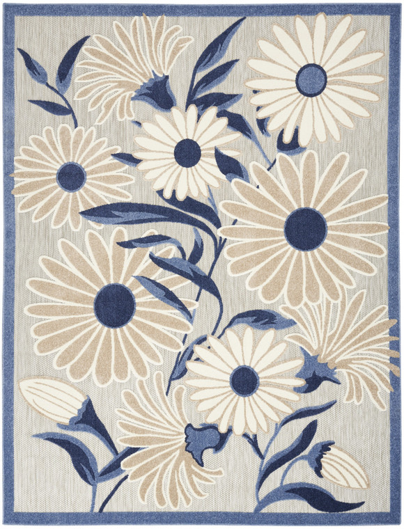 9' X 12' Blue and Gray Floral Non Skid Indoor Outdoor Area Rug