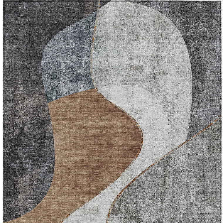 9' X 12' Gray Charcoal And Brown Abstract Washable Indoor Outdoor Area Rug