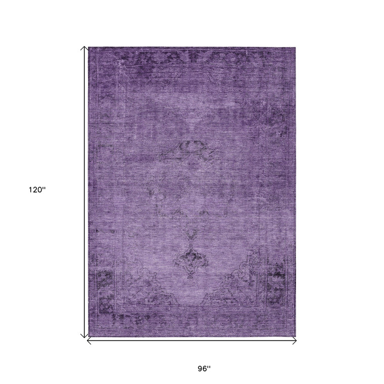 8' X 10' Purple Eggplant And Lavender Oriental Washable Indoor Outdoor Area Rug