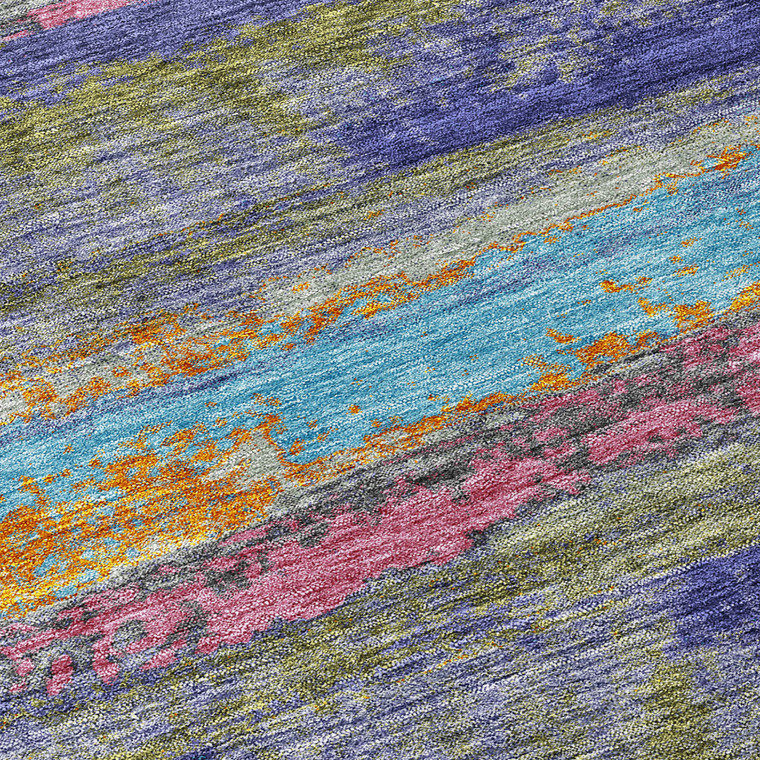 9' X 12' Lavender Pink And Blue Abstract Washable Indoor Outdoor Area Rug