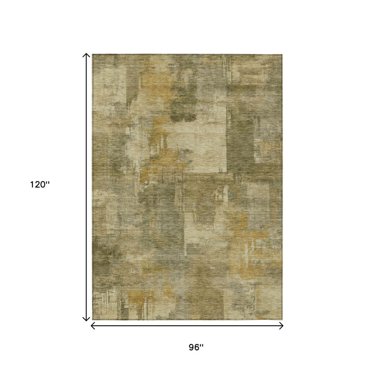 8' X 10' Khaki Beige And Wheat Abstract Washable Indoor Outdoor Area Rug