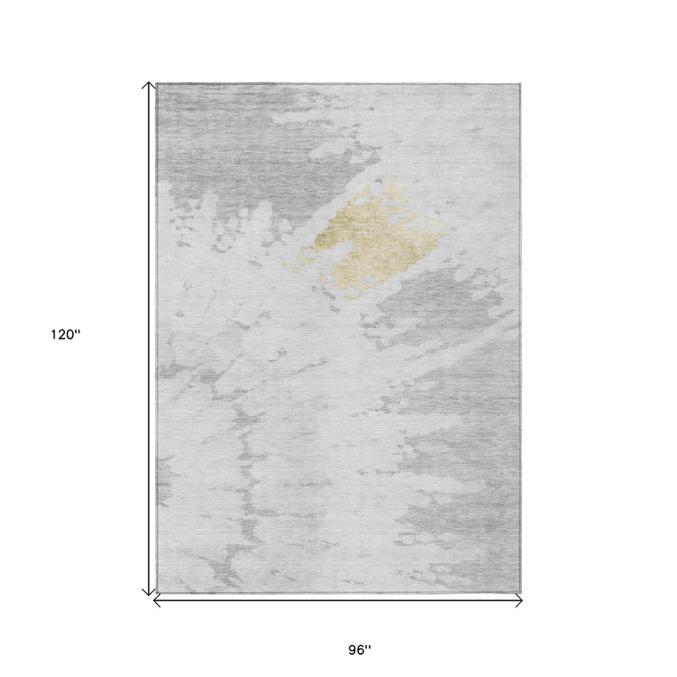 8' X 10' Silver Gray And Ivory Abstract Washable Indoor Outdoor Area Rug Transitional Style - Silver, Gray, Ivory Color