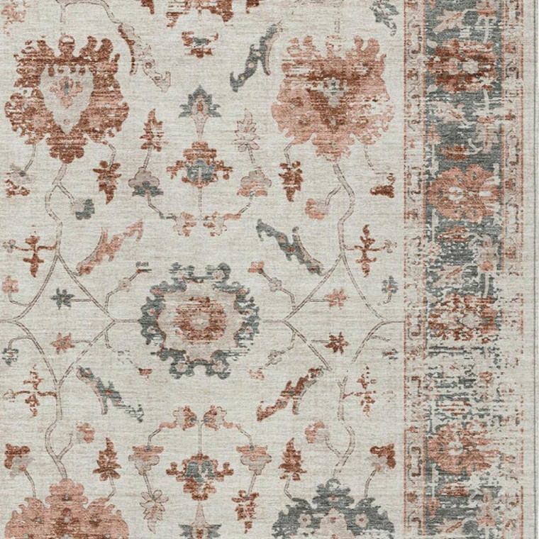10' X 14' Linen And Ivory Floral Washable Indoor Outdoor Area Rug