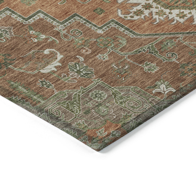 9' X 12' Rust Green And Brown Oriental Washable Indoor Outdoor Area Rug