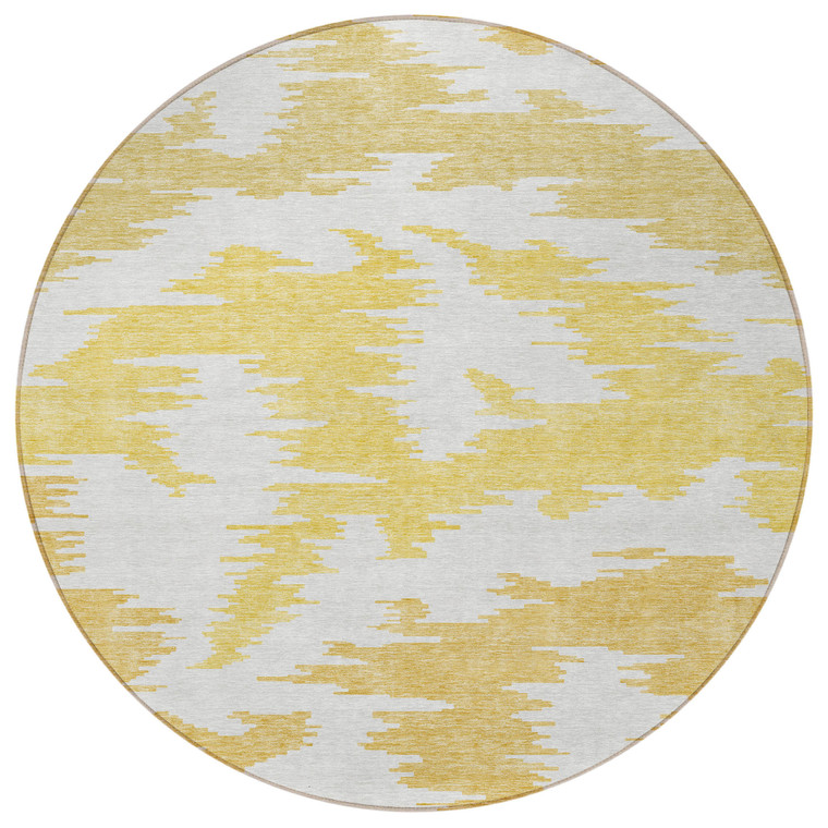 8' Gold Beige And Wheat Round Abstract Washable Indoor Outdoor Area Rug Transitional Style - Gold, Beige, Wheat Color