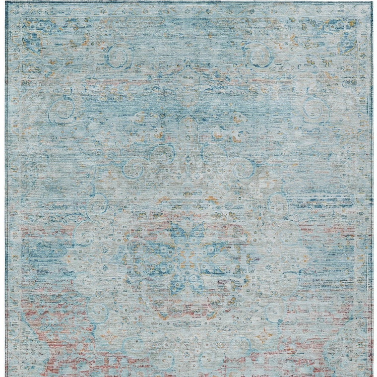 10' X 14' Sky Blue And Blush Medallion Washable Indoor Outdoor Area Rug