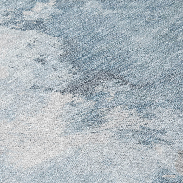 8' Sky Blue Gray And Ivory Round Abstract Washable Indoor Outdoor Area Rug - Sky Blue, Gray, Ivory