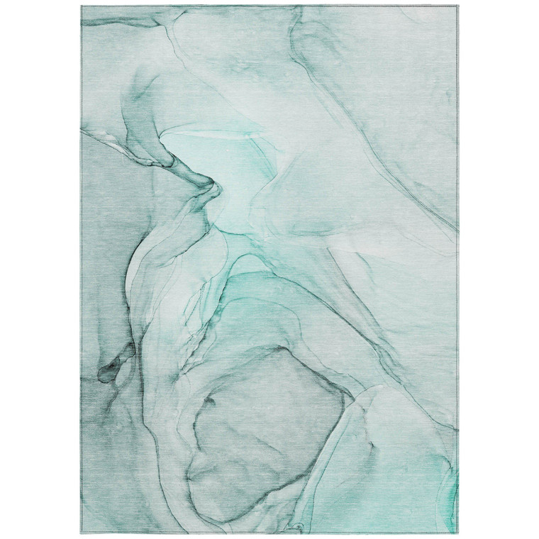 8' X 10' Teal Abstract Washable Non Skid Indoor Outdoor Area Rug