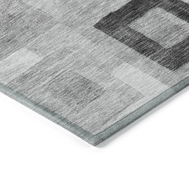 8' X 10' Gray And Charcoal Geometric Washable Indoor Outdoor Area Rug - Gray, Charcoal