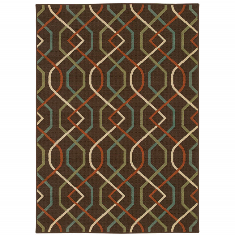 6' X 9' Brown Geometric Stain Resistant Indoor Outdoor Area Rug - 606114576723