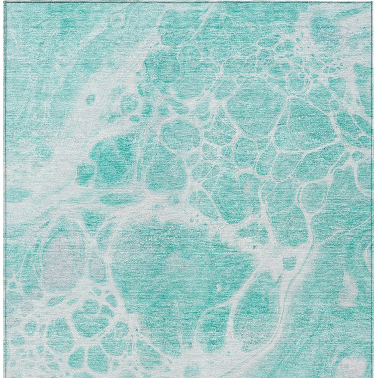 10' X 14' Aqua Teal Blue And Ivory Nautical Washable Indoor Outdoor Area Rug
