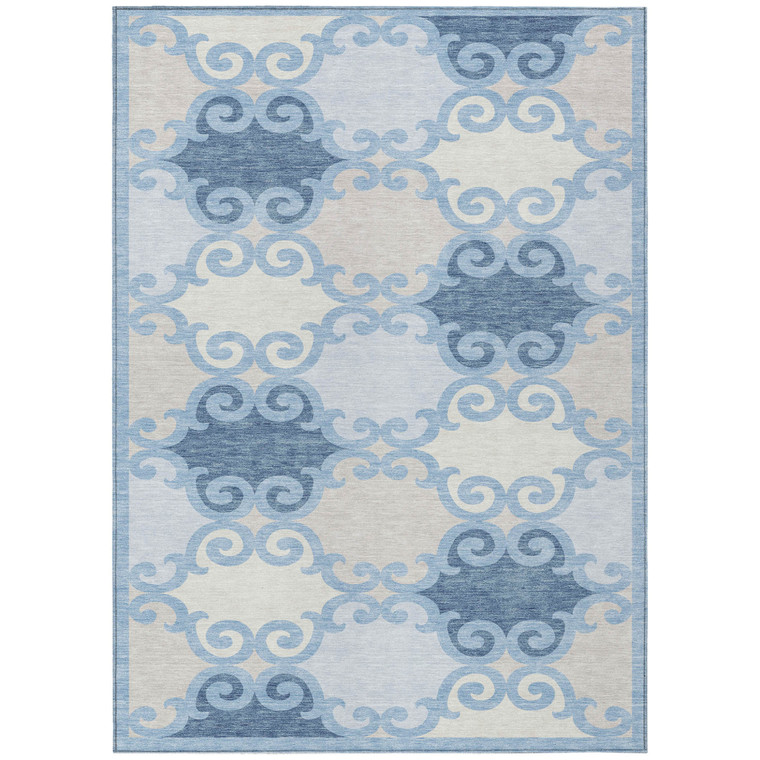 9' X 12' Sky Blue Gray And Ivory Trellis Washable Indoor Outdoor Area Rug