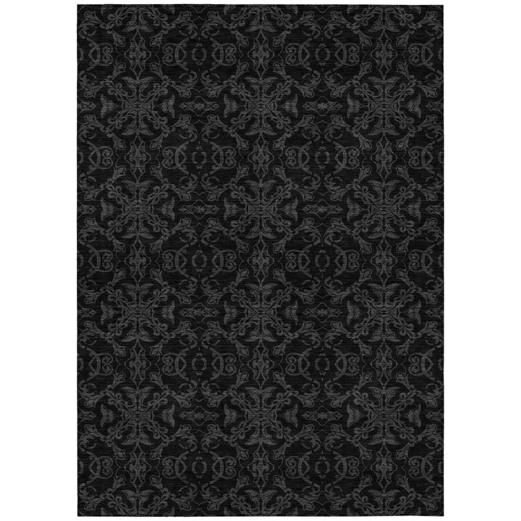 9' X 12' Gray And Charcoal Medallion Washable Indoor Outdoor Area Rug