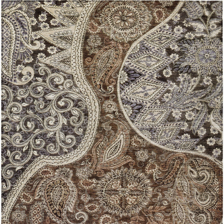 10' X 14' Brown Beige And Tan Floral Medallion Washable Indoor Outdoor Area Rug