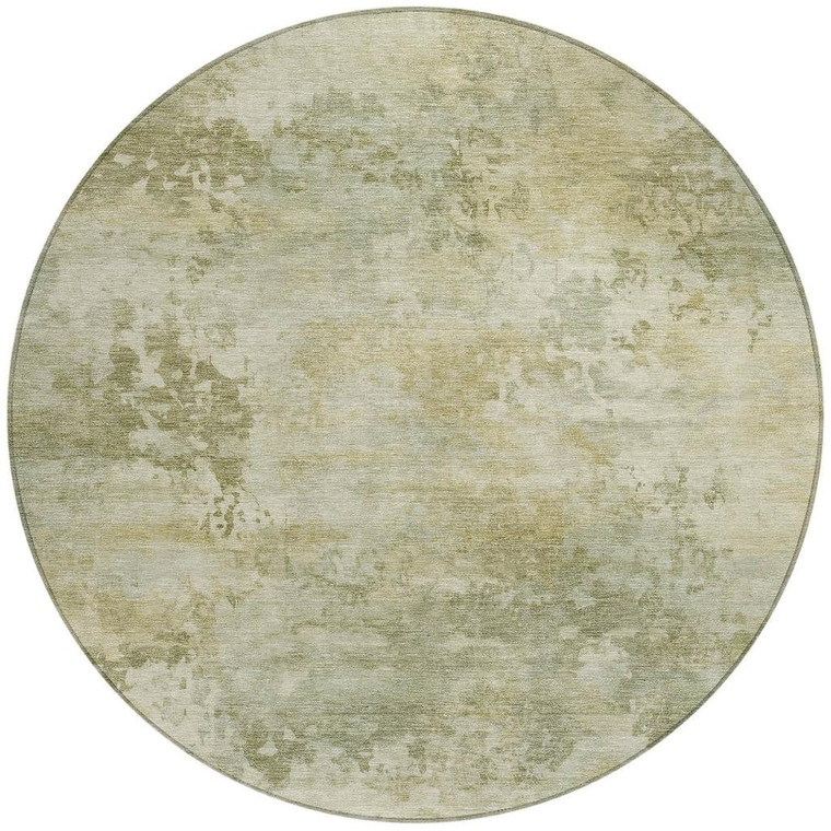 8' Sage And Beige Round Abstract Washable Indoor Outdoor Area Rug - Sage, Beige