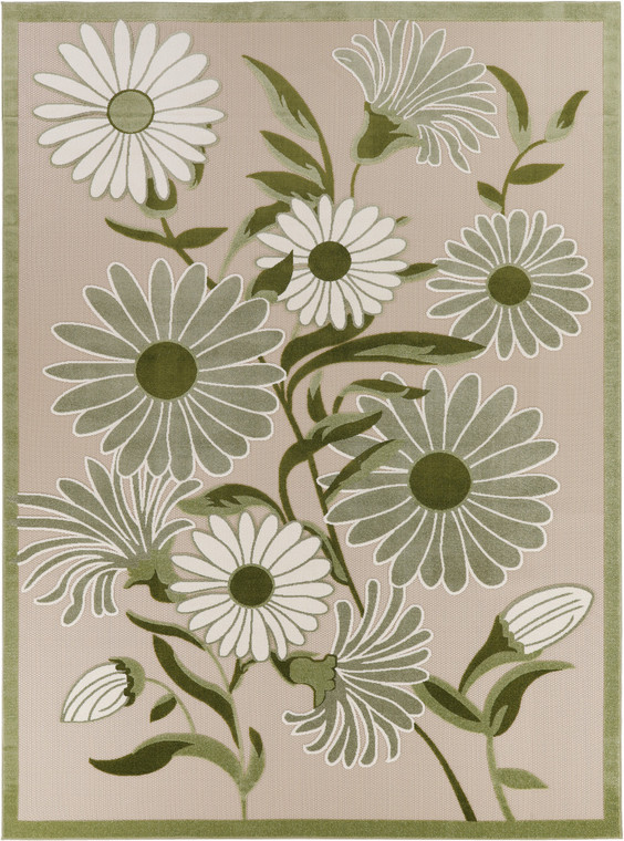12' X 15' Ivory And Green Floral Indoor Outdoor Area Rug