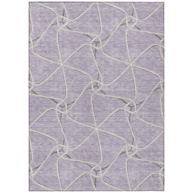 8' X 10' Lavender And Ivory Geometric Washable Indoor Outdoor Area Rug - 880016467055