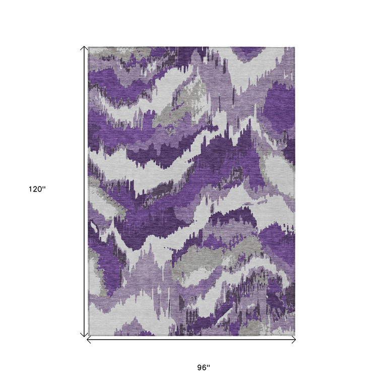 8' X 10' Purple Lavender And Gray Abstract Washable Indoor Outdoor Area Rug Transitional Style - Purple, Lavender, Gray Color