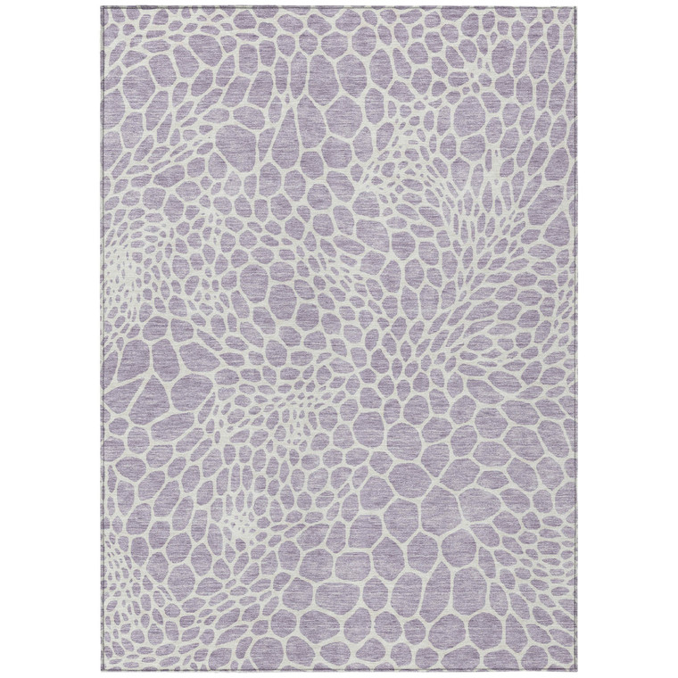 9' X 12' Lilac And Ivory Geometric Washable Indoor Outdoor Area Rug
