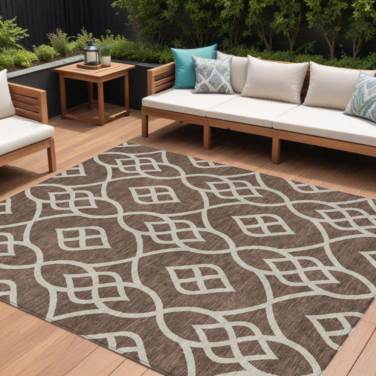 8' X 10' Chocolate And Ivory Trellis Washable Indoor Outdoor Area Rug