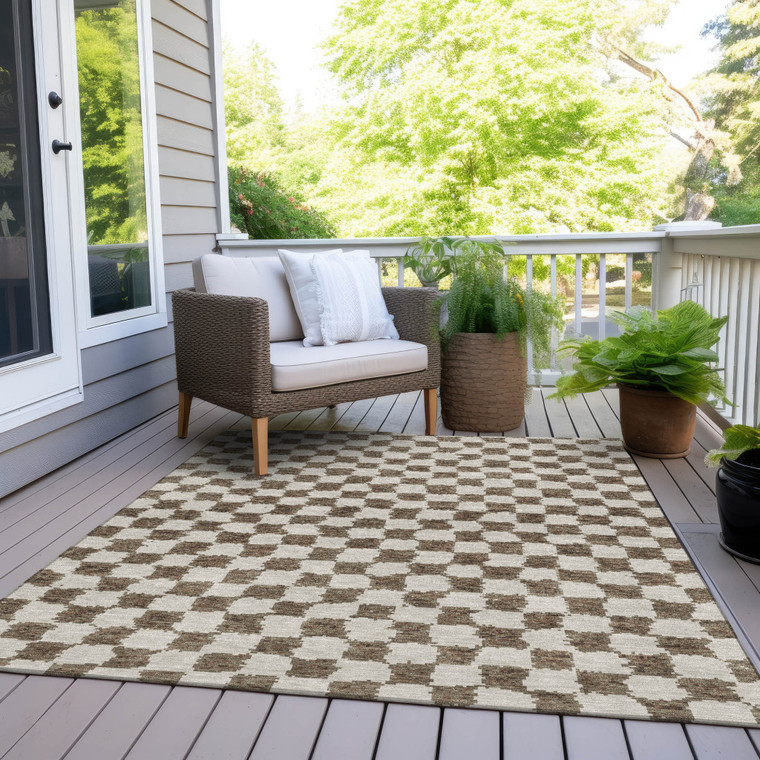 8' X 10' Brown And Ivory Geometric Washable Indoor Outdoor Area Rug - Brown, Ivory
