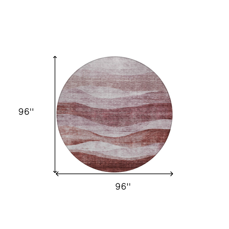 8' Blush And Brown Round Abstract Washable Indoor Outdoor Area Rug