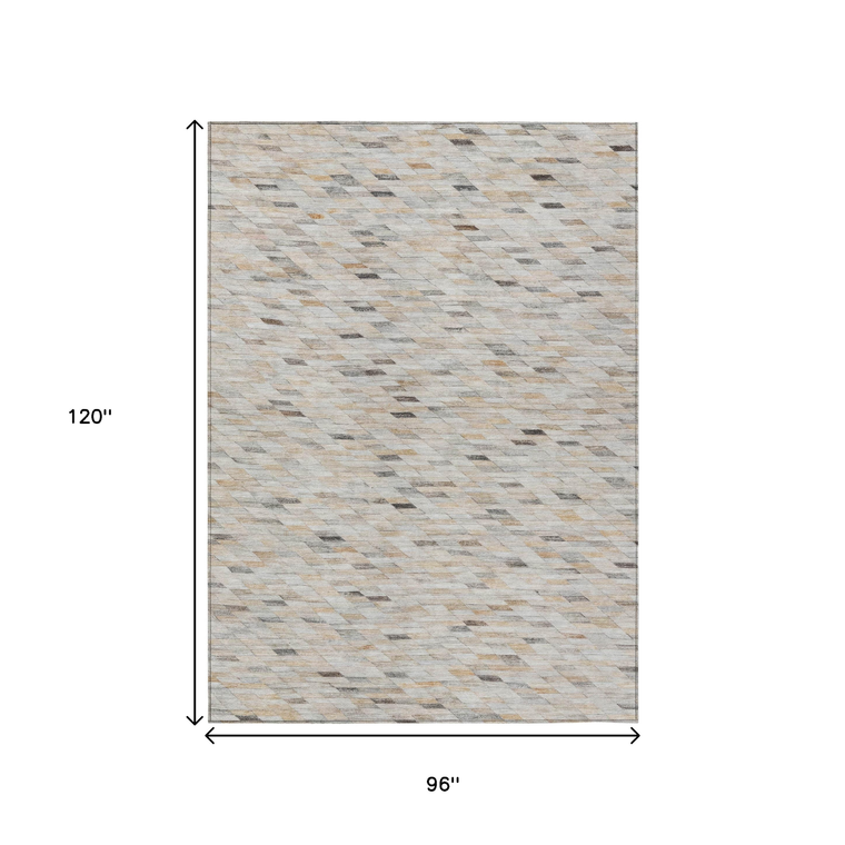 8' X 10' Linen And Gray Geometric Washable Indoor Outdoor Area Rug