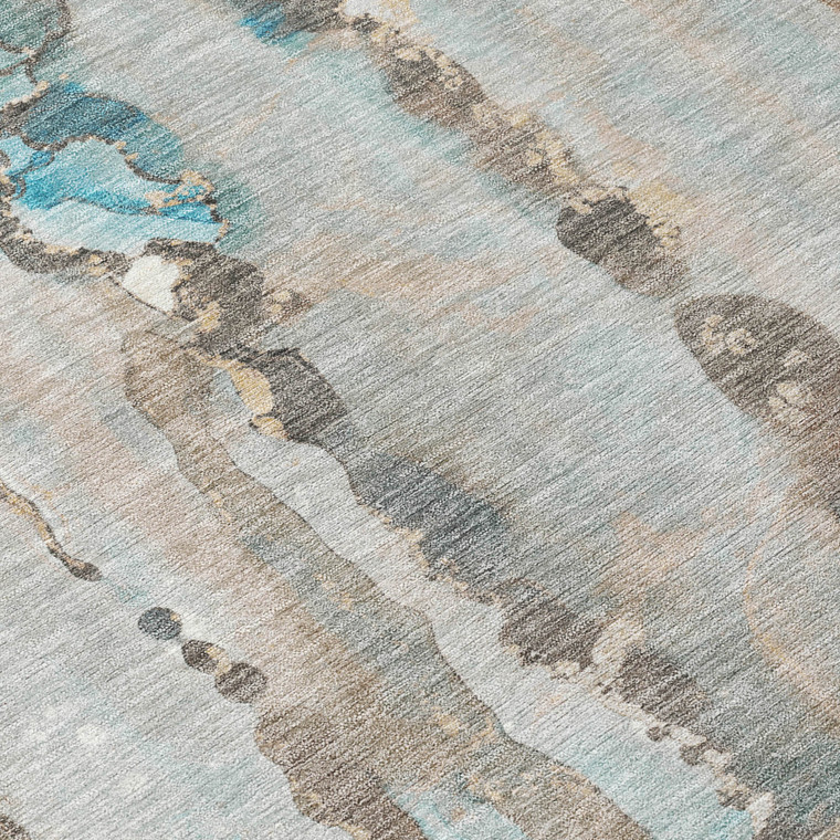 9' X 12' Teal Blue And Ivory Abstract Washable Indoor Outdoor Area Rug - 880016542851