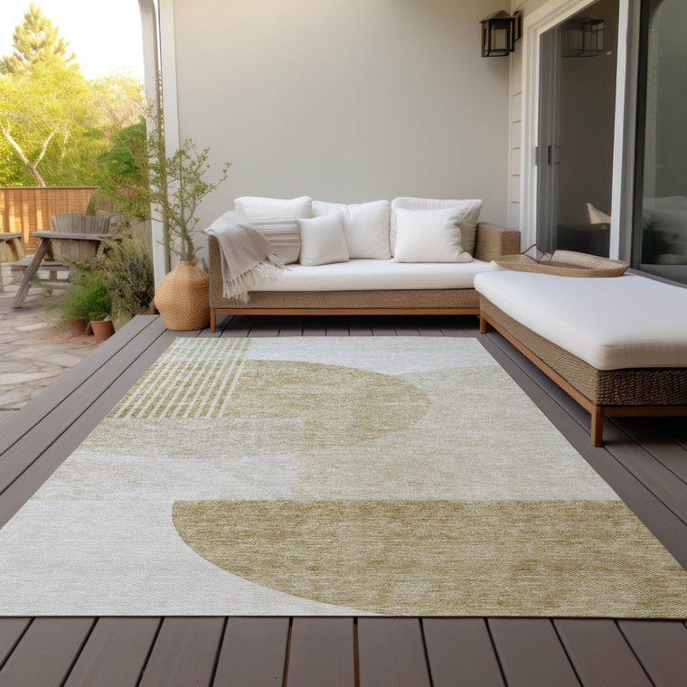 10' X 14' Brown Beige And Ivory Geometric Washable Indoor Outdoor Area Rug - Brown, Beige, Ivory
